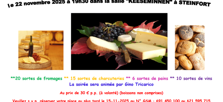Soirée fromages 22 novembre Soirée fromages 22 novembre